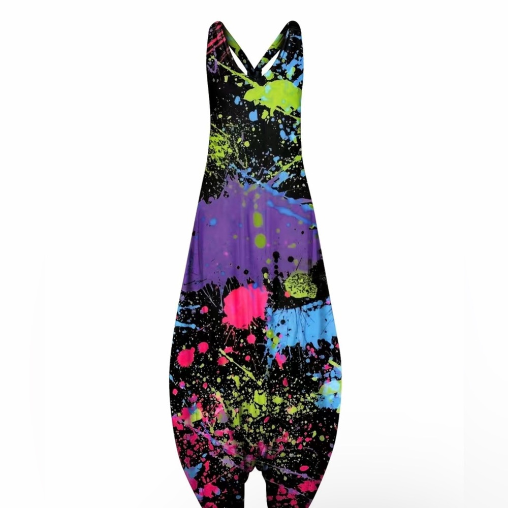 Funky paint splatter Harem Romper, sz XL